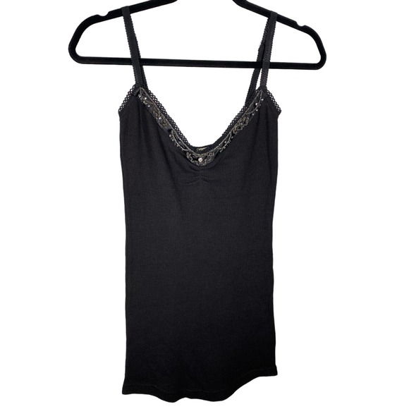 Free People Tops - RARE Free People Rhinestone Tank Top Black Womens Sz Medium Y2K 2007 Collection